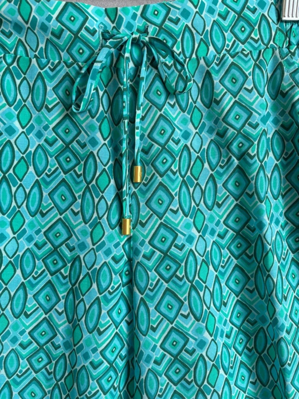 Helen Jon Seaside Pants - Costa Del Sol Teal/Turquoise Geometric Print szL Beach - Picture 4 of 6